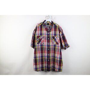 Vintage Karl Kani Mens 3XL Baggy Madras Plaid Short Sleeve Collared Button Shirt